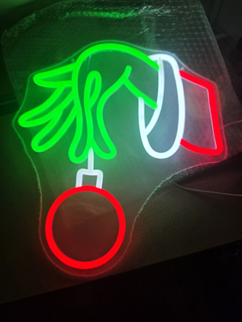 Christmas Neon LED Grinch-Inspired Hand Holding Ornament Wall Sign NIB - Picture 4 of 4